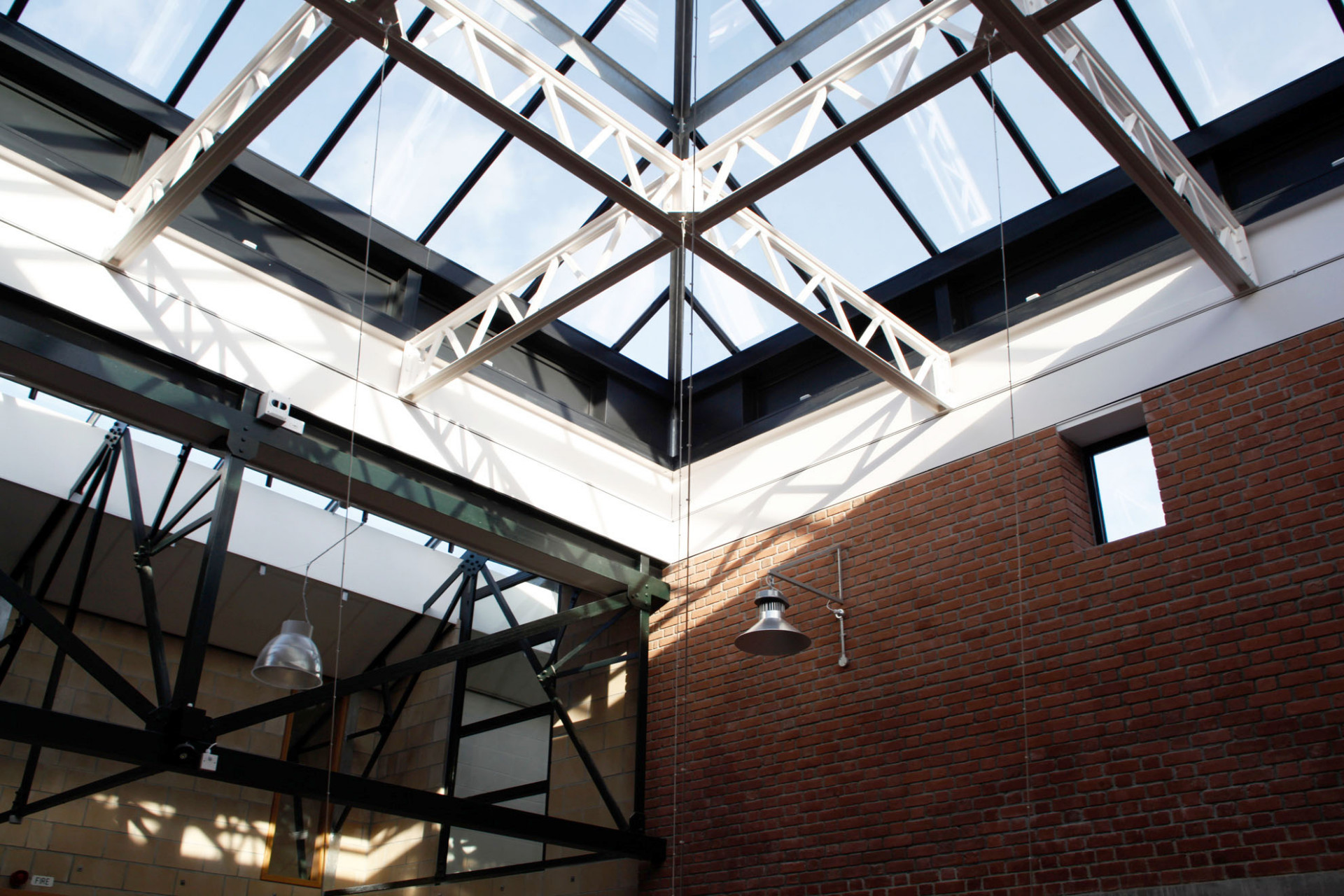 Airy glazed apex roof in the middle of Jubilee Warehouse.